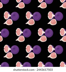 Seamless pattern with Sliced Figs in Purple and Pink Hues. Flat vector illustration in flat style isolated on background.