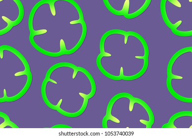 Seamless pattern. Sliced green pepper on the ultra violet background