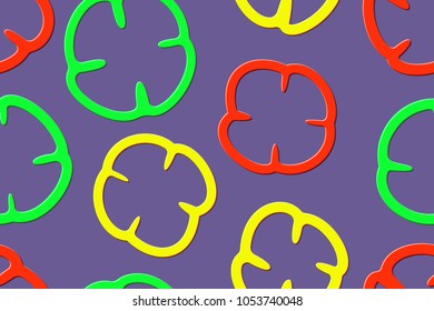 Seamless pattern. Sliced multicolored pepper on the ultra violet background