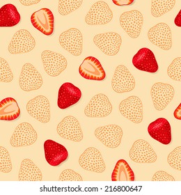 Seamless pattern with sliced ??strawberries on pink background
