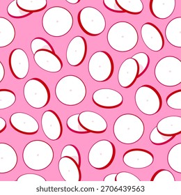 Seamless pattern of sliced ​​radishes on a pink background