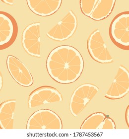 Seamless pattern with sliced oranges. Colorful fruit background. Vector illustration