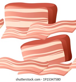 Seamless pattern of sliced piece of bacon vector illustration on white background