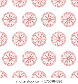 Patrón sin foco con trozos de cítricos cortados. El simple telón de fondo de pomelo tropical u naranjas rojas. Ilustración vectorial. Ideal para diseños creativos modernos de fondos, impresos, envolturas.