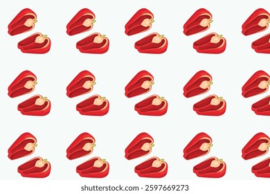 Seamless pattern with sliced red chili peppers on a light background. Perfect for food packaging, textiles, wallpaper, and spicy cuisine designs.