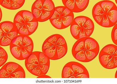 Seamless pattern of the sliced tomato. Meadowlark background