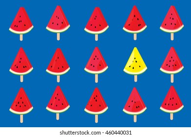 Seamless pattern of sliced watermelon on blue background. Vector illustration