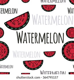 Seamless pattern of sliced watermelon.Vector illustration. Hand drawing on a graphic tablet. On a white background.