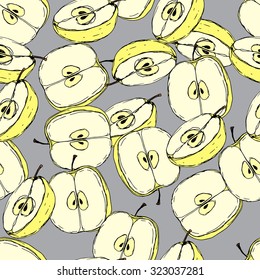 Seamless pattern with sliced yellow apples. Vector illustration