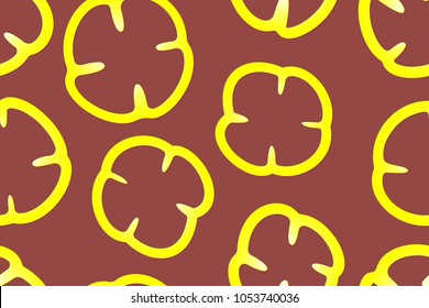 Seamless pattern. Sliced yellow pepper on the chili oil background