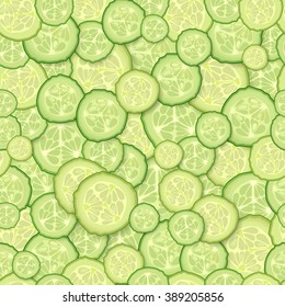 Seamless pattern of slices of cucumber. Vector Background. Round pieces of cucumber.