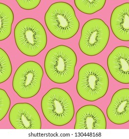 Seamless pattern with slices of juicy kiwi on the pink background