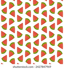Seamless pattern, slices of juicy watermelon, summer season, vector. For wrapping paper, fabric, background