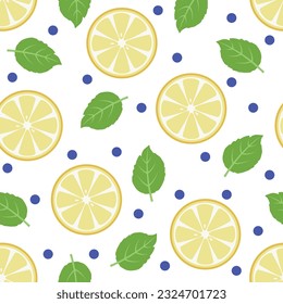 Seamless pattern of slices of lemon and mint
