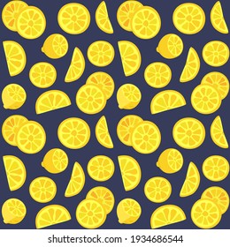 Seamless pattern from slices of orange on a gray background. Vector illustration.