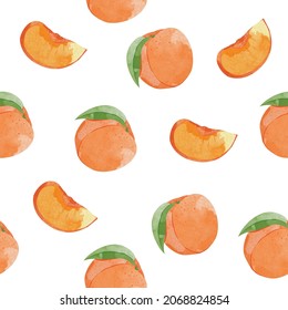 Seamless pattern with slices of Peach. watercolour style Elegant template for fashion prints.