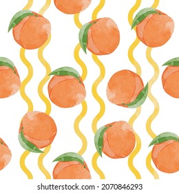 Seamless pattern with slices of Peach. watercolour style Elegant template for fashion prints.