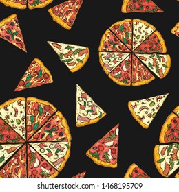 Seamless pattern with slices of pizza