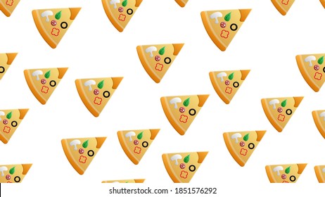 Seamless pattern of slices of pizza with sausage doodle. Italian.