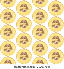 Seamless pattern with slices of quince. Vector background. Can be used for desktop wallpaper, web page backgrounds, textile, wrapping.