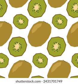 Seamless pattern with slices and ripe kiwi. Background, wrapping paper. Applique style drawing
