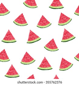 Seamless pattern with slices of watermelon. Doodle vector background. 