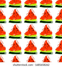 Seamless pattern with slices of watermelon on a white background Vector