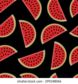 seamless pattern of slices of watermelon on a black background