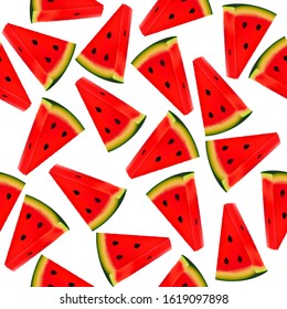 Seamless pattern with slices of watermelon. Vector illustration. Summer watermelon background.