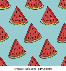 Seamless pattern with the slices of watermelon. Vector illustration.