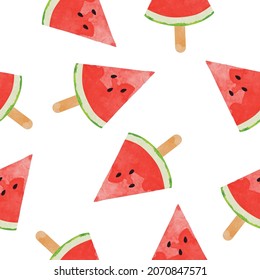 Seamless pattern with slices of watermelon. watercolour style Elegant template for fashion prints.