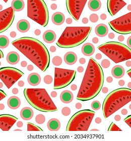 Seamless pattern. Slices of watermelon in a white background.