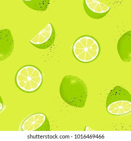 Seamless pattern with slices and whole limes. Vector illustration.