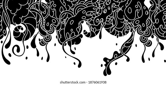 Seamless pattern with slime and tentacles. Urban black abstract cartoon background.