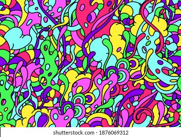 Seamless pattern with slime and tentacles. Urban colorful abstract cartoon background.