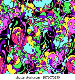 Seamless pattern with slime and tentacles. Urban colorful abstract cartoon background.