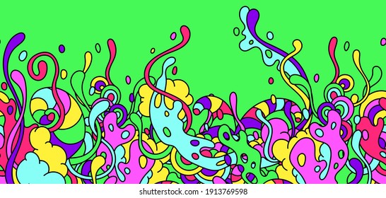 Patrón sin foco con calambres y tentáculos. Fondo urbano colorido y abstracto de caricatura.