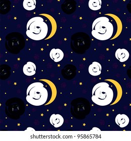 Seamless pattern of the slip white and black cats