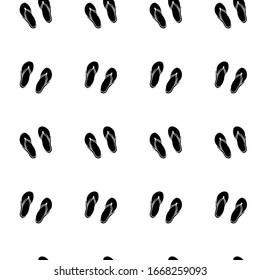 Seamless pattern from slippers. Summer clothes and accessories. Black silhouette on white background. Cartoon doodle sketch can be used in cards, posters, flyers, banners, logo, clothes design
