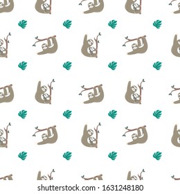 Seamless pattern with slooth concept in the white backdrop