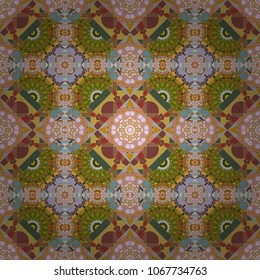 Seamless pattern. Sloping seamless colorful ornament for design and backgrounds. Abstract blurred green, brown and orange ornament. Orient popular style. Vector illustration.