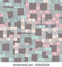 Seamless pattern of sloppy squares collected in square frames. Fashionable urban camouflage.