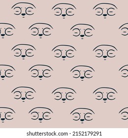 Seamless pattern with sloth faces. Cute background for textile, fabric, stationery, clothes, socks, wrapping paper, clothes, web and other designs.