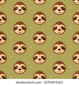 seamless pattern sloth head animal on green background jungle vector wallpaper textile giftwrap fabric