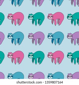 Seamless pattern with sloth vector illustration. Cute exotic animal image for children clothes design, fabric print, birthday invitation card, nursery design. EPS10