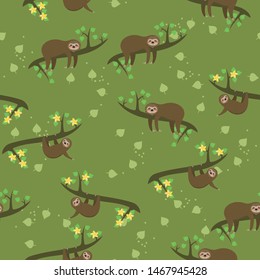 Seamless pattern with sloths. For fabric or wrapping paper. Vector graphics.