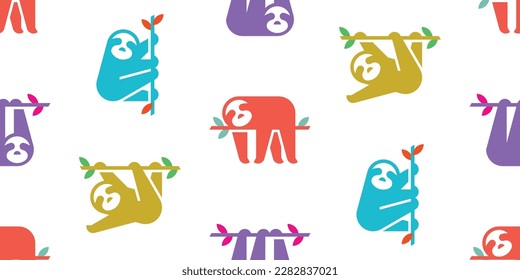 Seamless pattern with Sloths. isolated on white background