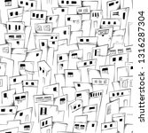 Seamless pattern of slum city in black and white. Vector background