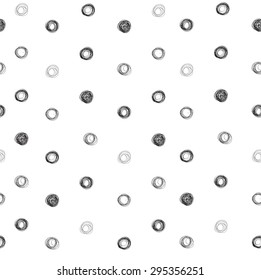 Seamless pattern of small abstract circles of thin black lines on a white background