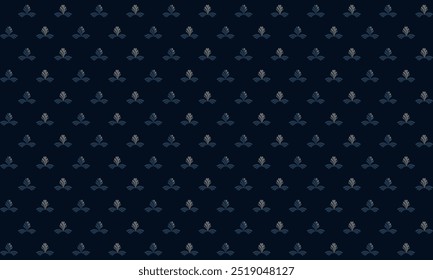 Seamless pattern with small abstract palm leaf n flower in blue n gray on dark blue background. Vector illustration.For masculine shirt lady dress casual textile cloth wallpaper cover decoration
